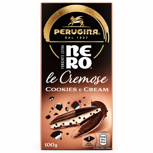 Perugina тъмен шоколад с млечен крем и какаови бисквити Nero Le Cremose Cookies e Cream – 100 g