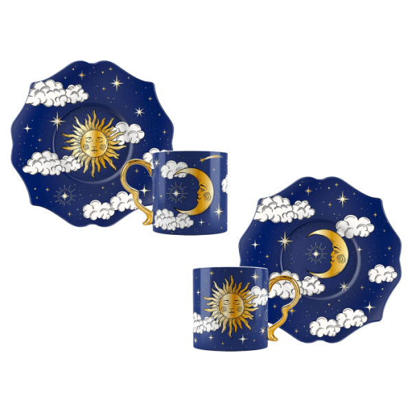 Bialetti Cielo Stellato - Комплект от 2 чаши с чинийки „Слънце и Луна“ 