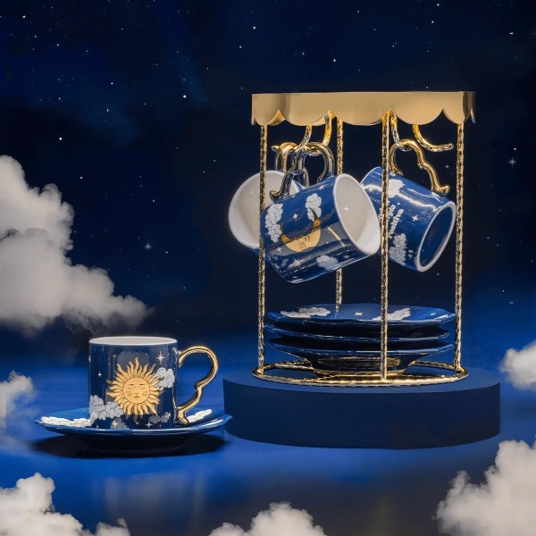 Bialetti Giostra Cielo Stellato  Комплект от 4 чаши за еспресо с чинийки 