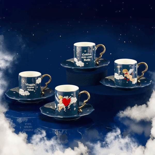 Bialetti Cielo Stellato Комплект от 4 чаши с чинийки с ангели 